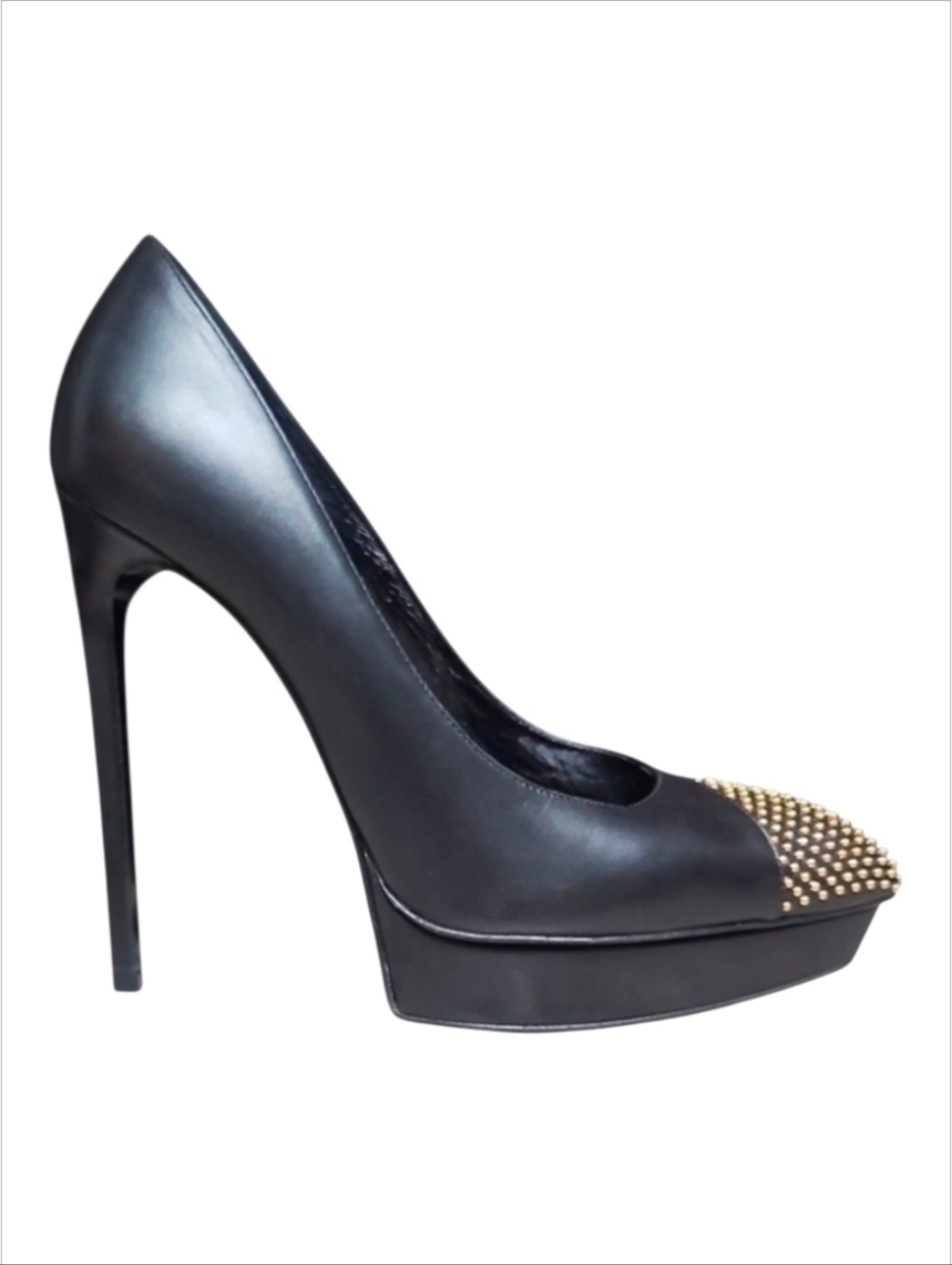 SAINT LAURENT | Studded Cap Toe Stiletto Pumps – Black Leather EU 39 / US 9